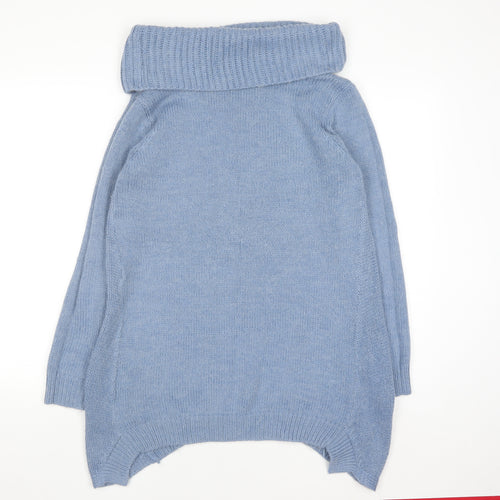 Very Women's Blue Cowl Neck Relaxed Fit Knit Jumper Size 10