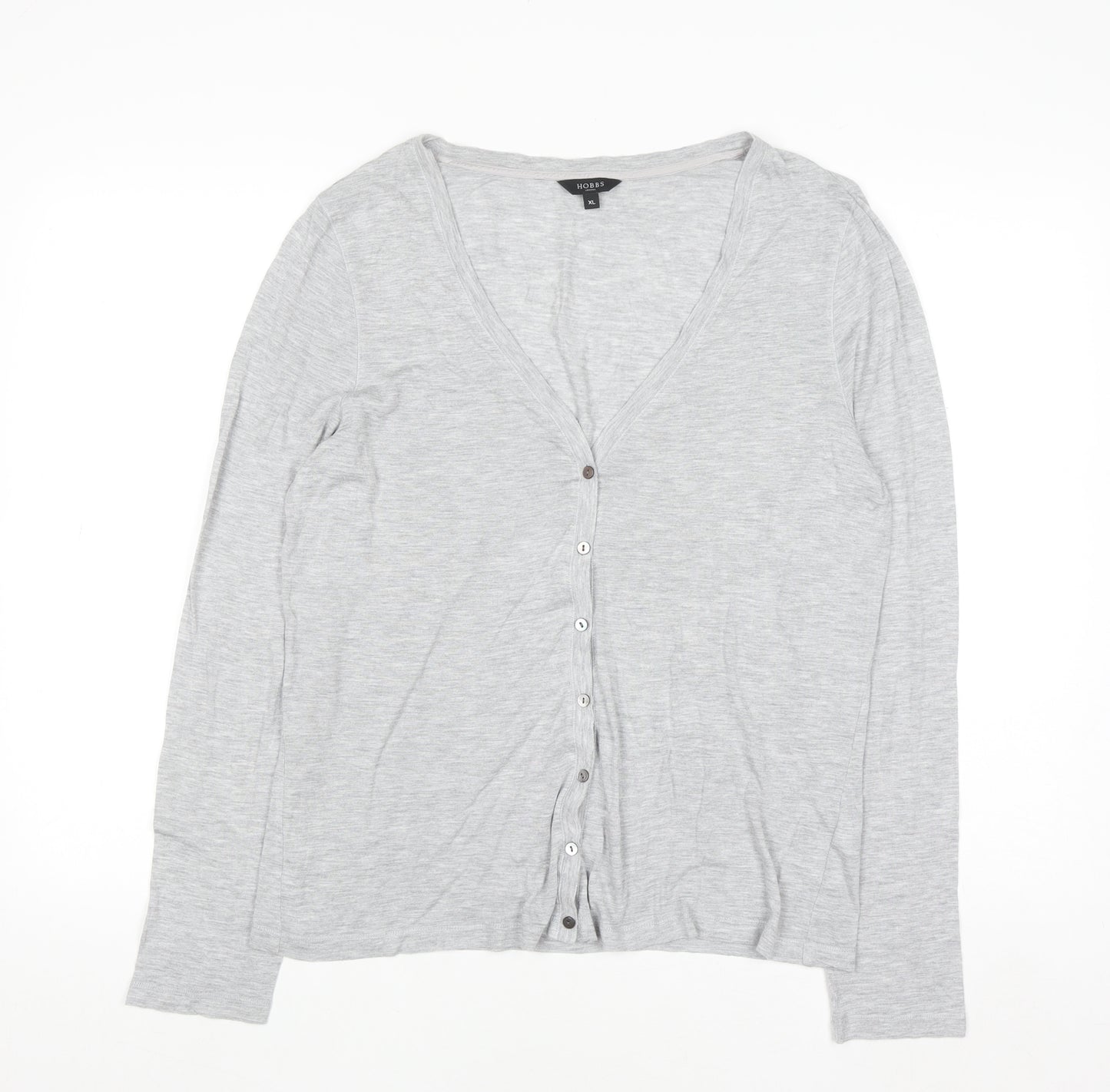 Hobbs Women's Grey V-Neck Button Cardigan XL Modal Blend