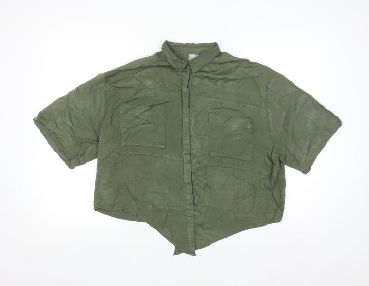 ASOS Women Green Size 10 Relaxed Collared Button-Up Shirt