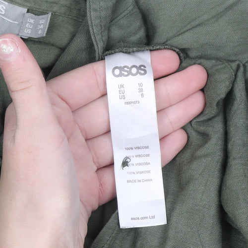 ASOS Women Green Size 10 Relaxed Collared Button-Up Shirt