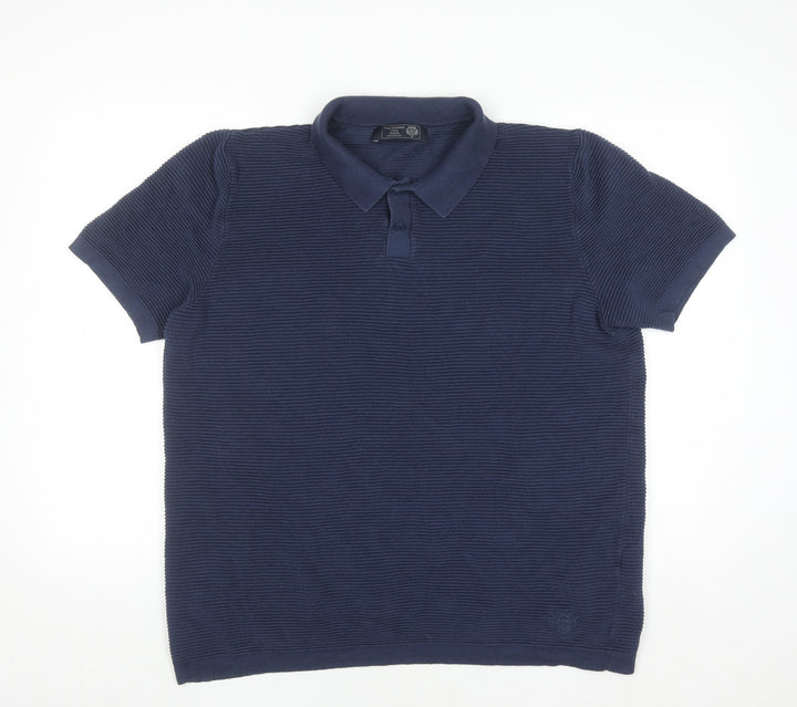 Paul Costelloe Men's Blue Cotton Knit Polo Shirt Size L