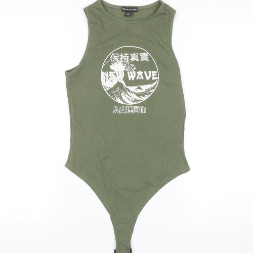 PrettyLittleThing Women’s Green Ribbed New Wave Tank Bodysuit Size 10