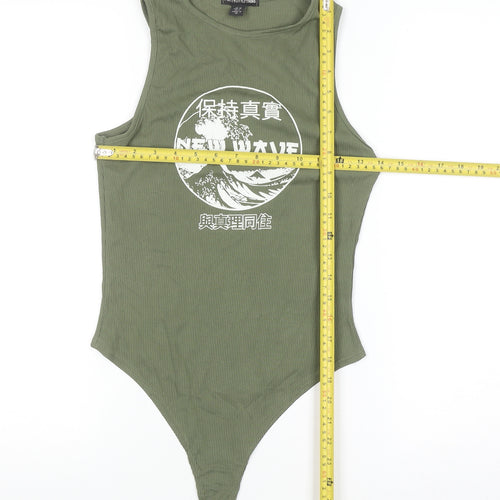 PrettyLittleThing Women’s Green Ribbed New Wave Tank Bodysuit Size 10