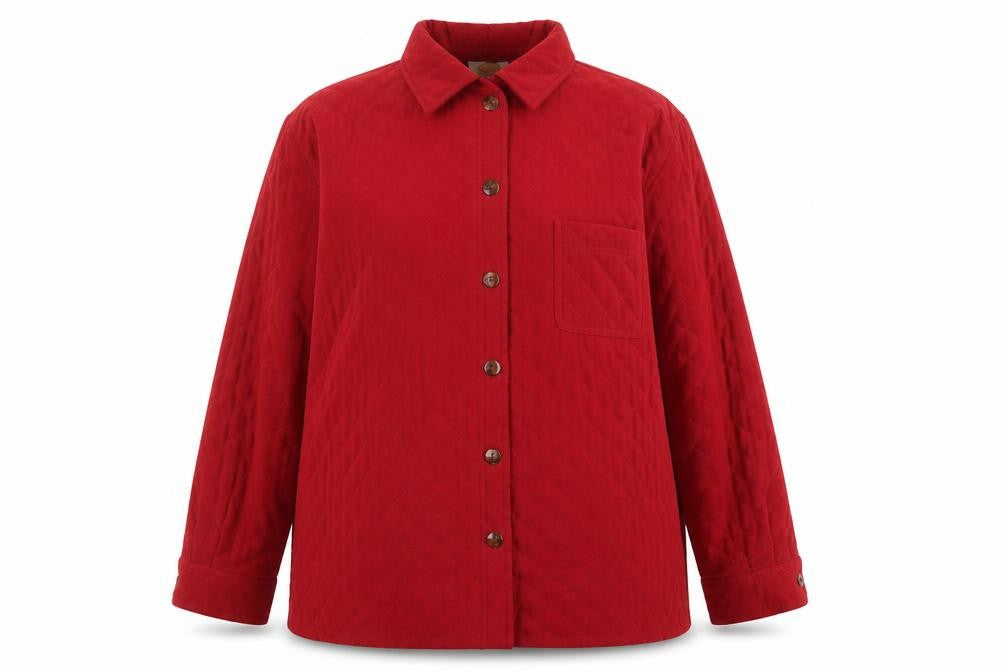 Front view of Talbots Women Red Quilted Mid-Length Jacket XL