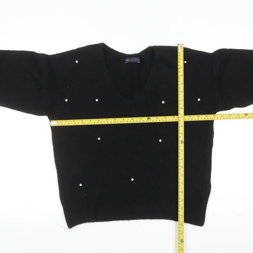 Marks and Spencer Women's Black Beaded V-Neck Jumper Size 10