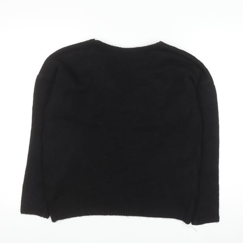 Marks and Spencer Women's Black Beaded V-Neck Jumper Size 10