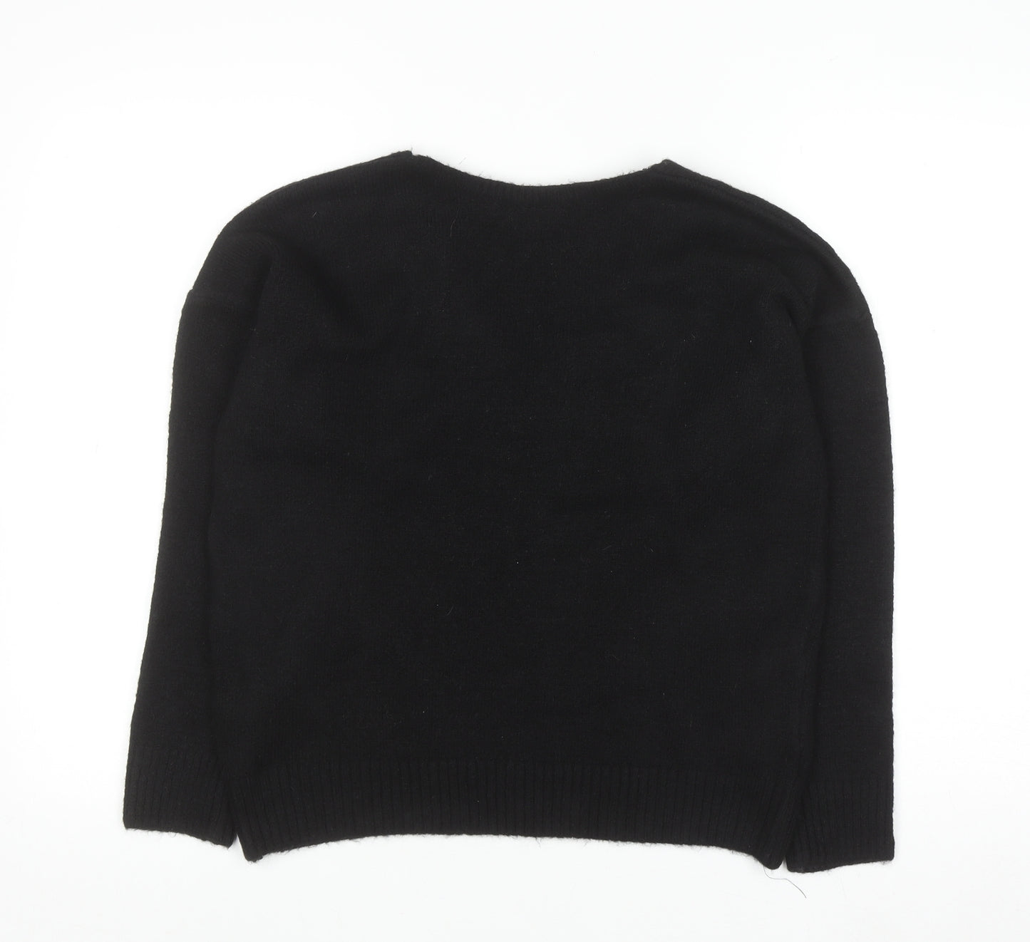 Marks and Spencer Women's Black Beaded V-Neck Jumper Size 10