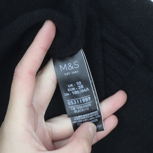Marks and Spencer Women's Black Beaded V-Neck Jumper Size 10