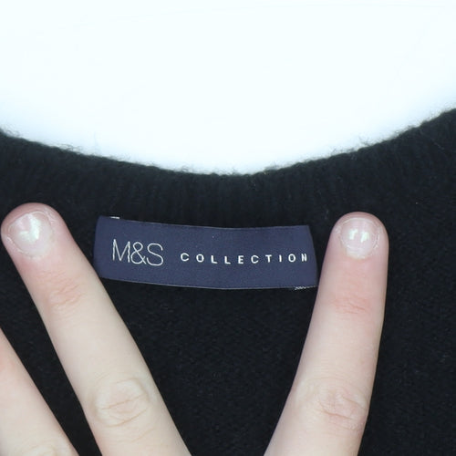 Marks and Spencer Women's Black Beaded V-Neck Jumper Size 10