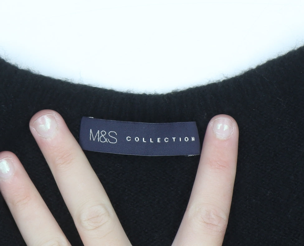 Marks and Spencer Women's Black Beaded V-Neck Jumper Size 10