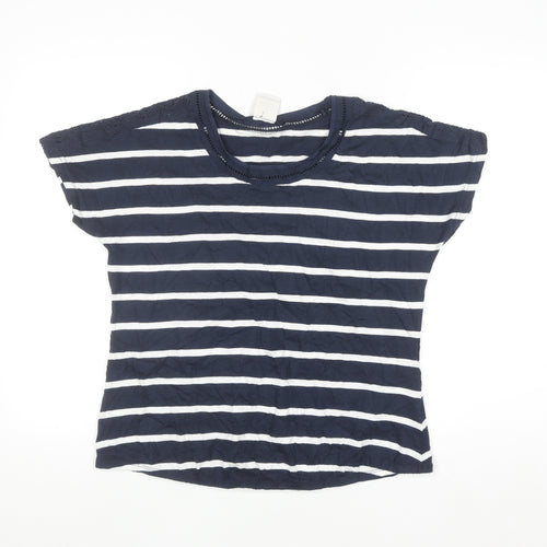 Trespass Womens Navy White Striped Basic T-Shirt UK 10 Short Sleeve Cotton