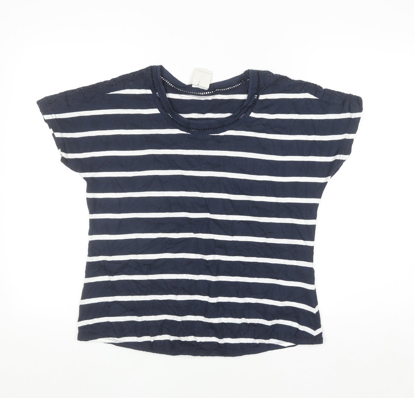 Trespass Womens Navy White Striped Basic T-Shirt UK 10 Short Sleeve Cotton