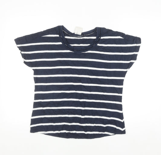 Trespass Womens Navy White Striped Basic T-Shirt UK 10 Short Sleeve Cotton