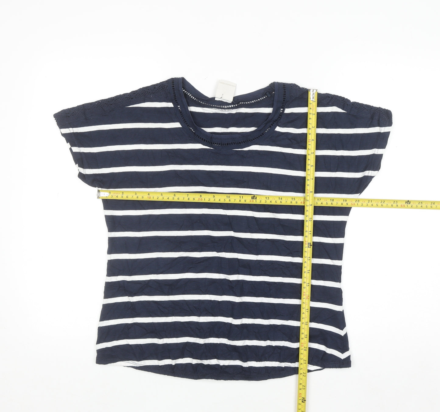 Trespass Womens Navy White Striped Basic T-Shirt UK 10 Short Sleeve Cotton