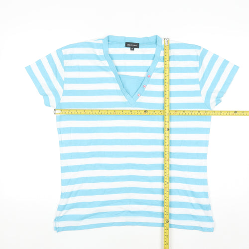 Ellie Louise Women Blue White Striped V-Neck Short Sleeve T-Shirt XL