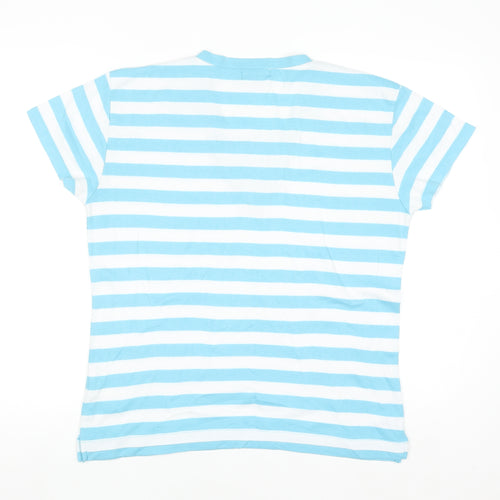 Ellie Louise Women Blue White Striped V-Neck Short Sleeve T-Shirt XL