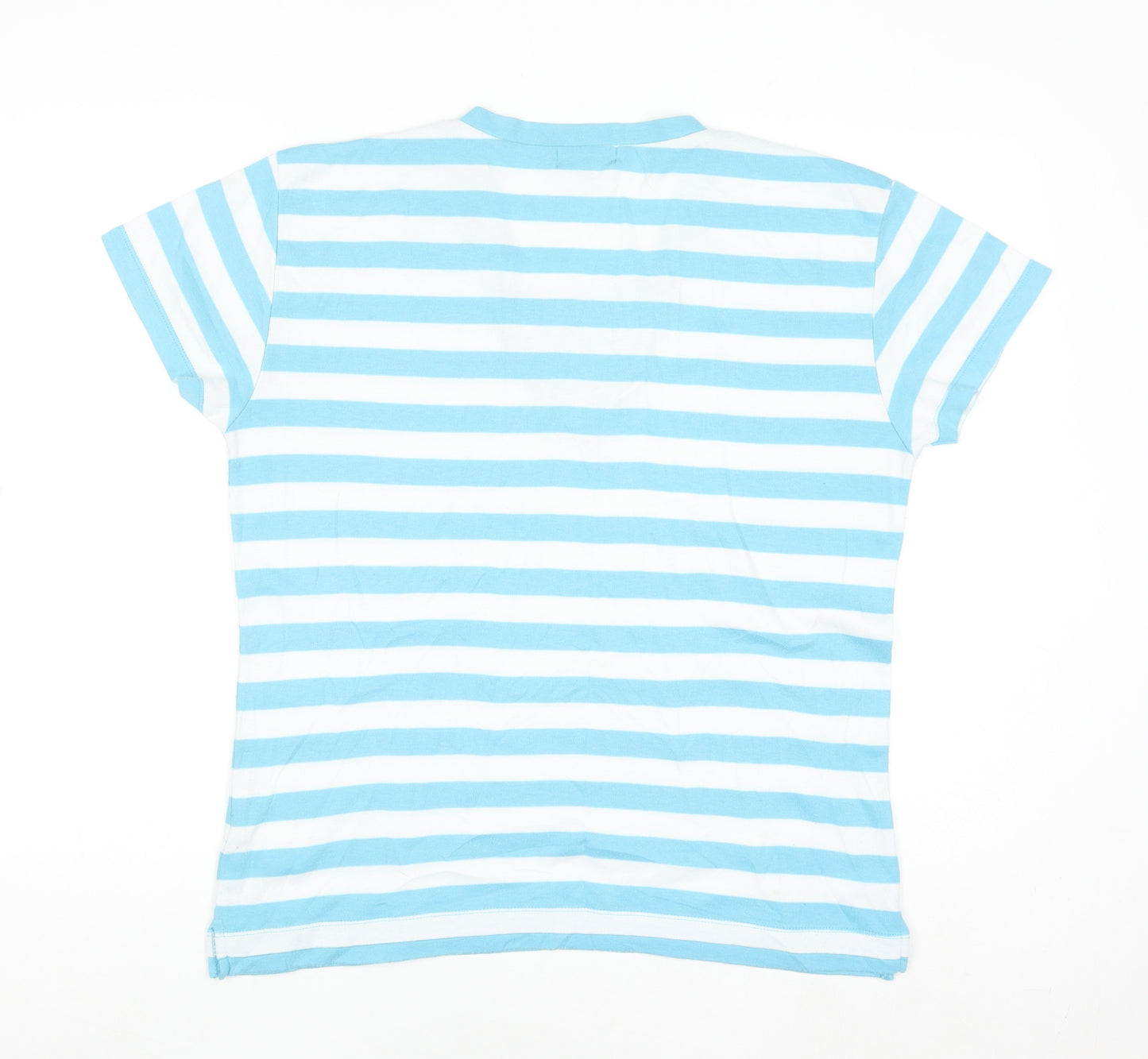 Ellie Louise Women Blue White Striped V-Neck Short Sleeve T-Shirt XL