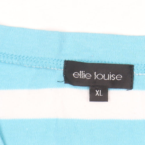 Ellie Louise Women Blue White Striped V-Neck Short Sleeve T-Shirt XL