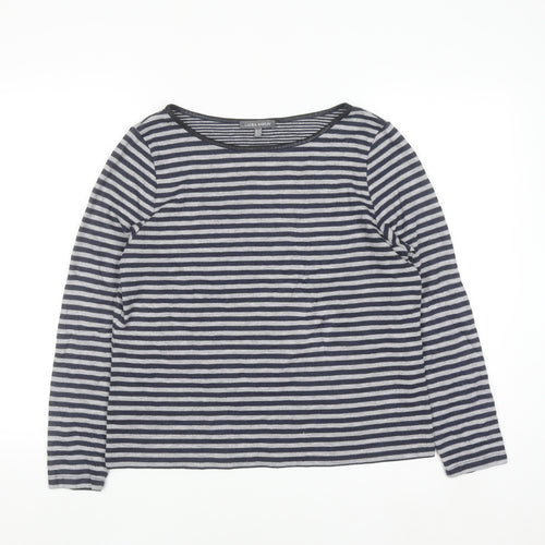 Laura Ashley Women's Blue Striped Boat Neck Long Sleeve Pullover Jumper Size 16