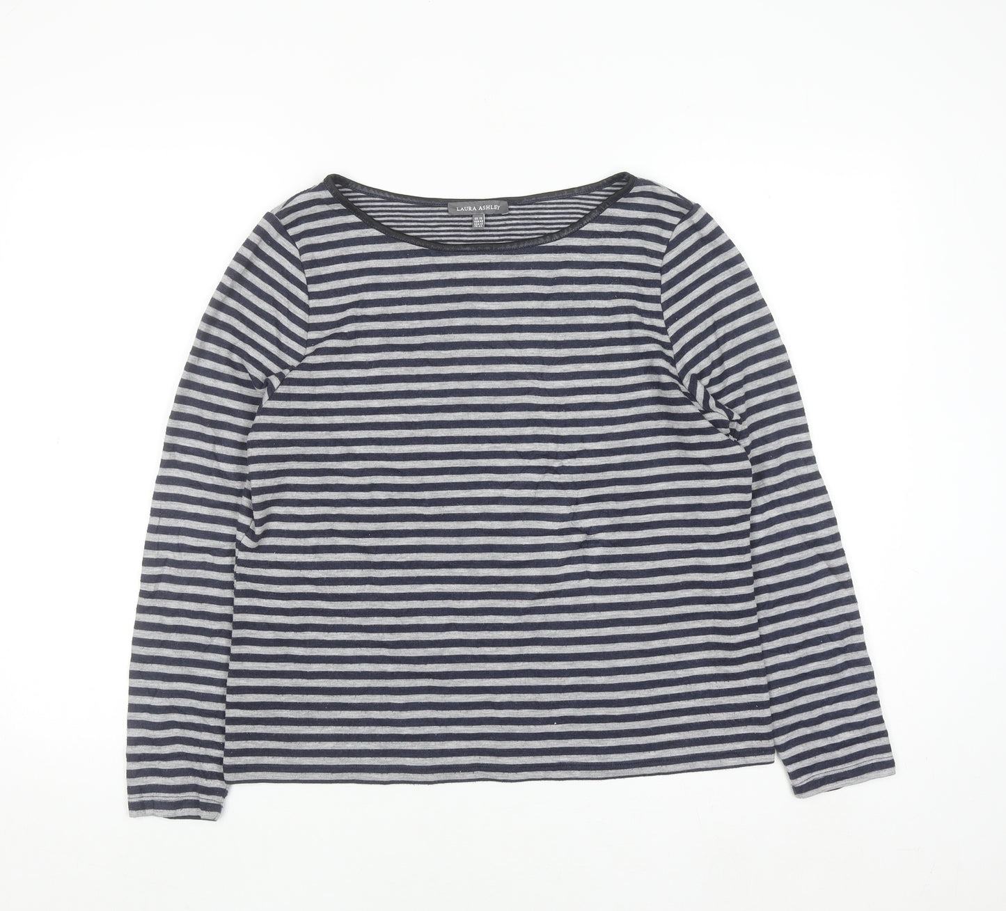 Laura Ashley Women's Blue Striped Boat Neck Long Sleeve Pullover Jumper Size 16