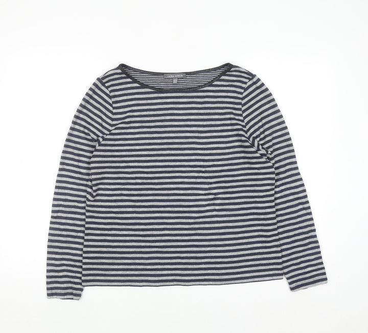 Laura Ashley Women's Blue Striped Boat Neck Long Sleeve Pullover Jumper Size 16