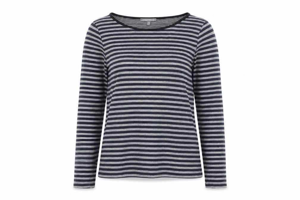Front view of Laura Ashley Women's Blue Striped Boat Neck Long Sleeve jumper, size 16