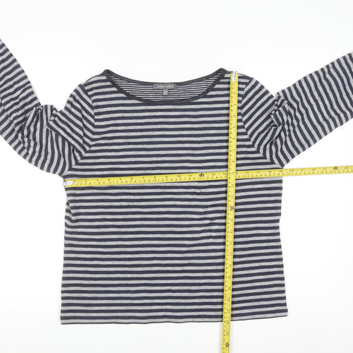 Laura Ashley Women's Blue Striped Boat Neck Long Sleeve Pullover Jumper Size 16