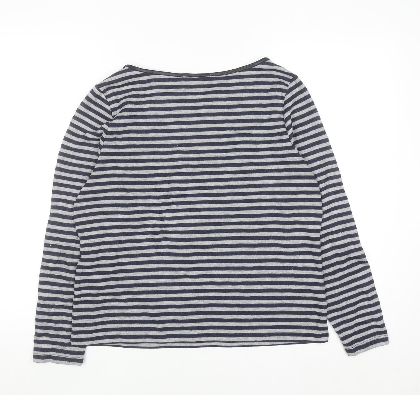 Laura Ashley Women's Blue Striped Boat Neck Long Sleeve Pullover Jumper Size 16