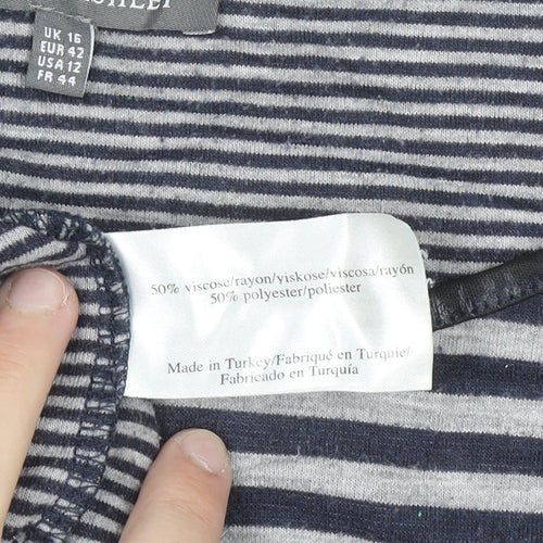 Laura Ashley Women's Blue Striped Boat Neck Long Sleeve Pullover Jumper Size 16