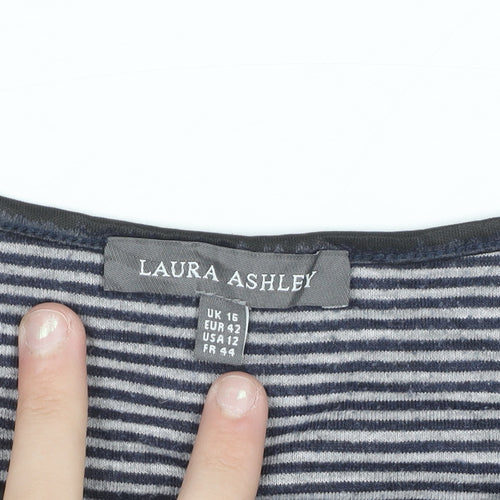 Laura Ashley Women's Blue Striped Boat Neck Long Sleeve Pullover Jumper Size 16