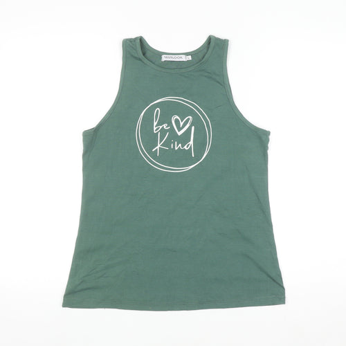 MISSLOOK Women's Green Cotton Blend 'Be Kind' Tank Top Size L