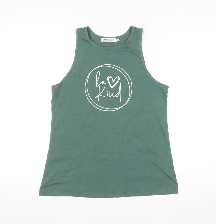 MISSLOOK Women's Green Cotton Blend 'Be Kind' Tank Top Size L