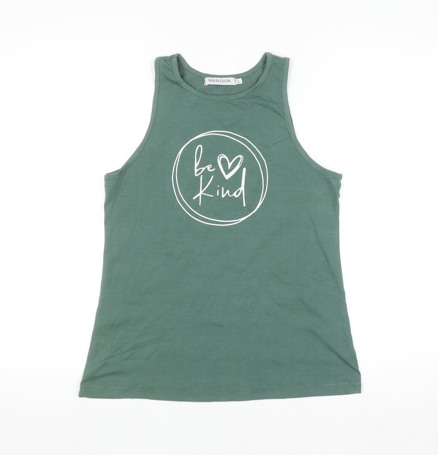 MISSLOOK Women's Green Cotton Blend 'Be Kind' Tank Top Size L