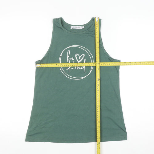 MISSLOOK Women's Green Cotton Blend 'Be Kind' Tank Top Size L