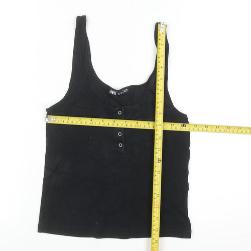 ZARA Women Black Basic Ribbed Tank Top Size S Cotton Blend