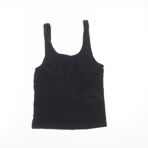 ZARA Women Black Basic Ribbed Tank Top Size S Cotton Blend