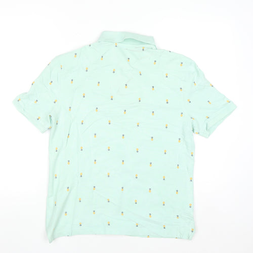 Marks & Spencer Men's Green Pineapple Print Polo Shirt Size S Regular Fit