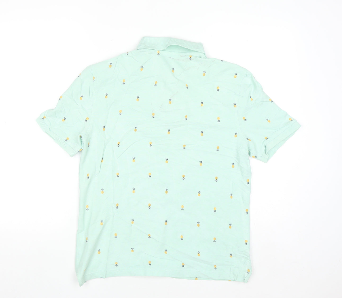 Marks & Spencer Men's Green Pineapple Print Polo Shirt Size S Regular Fit