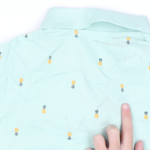 Marks & Spencer Men's Green Pineapple Print Polo Shirt Size S Regular Fit