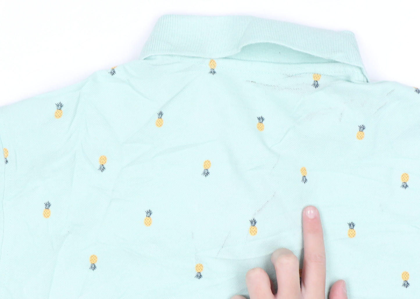 Marks & Spencer Men's Green Pineapple Print Polo Shirt Size S Regular Fit