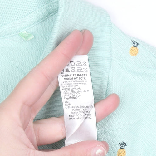 Marks & Spencer Men's Green Pineapple Print Polo Shirt Size S Regular Fit