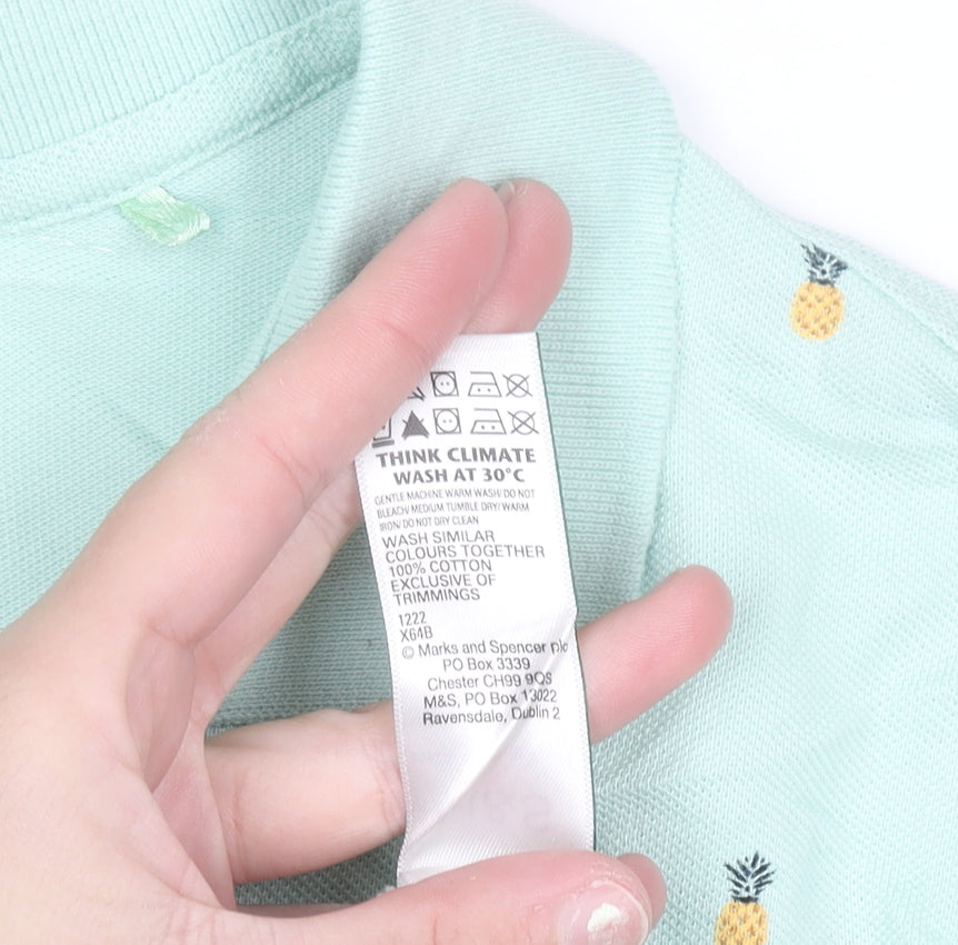 Marks & Spencer Men's Green Pineapple Print Polo Shirt Size S Regular Fit