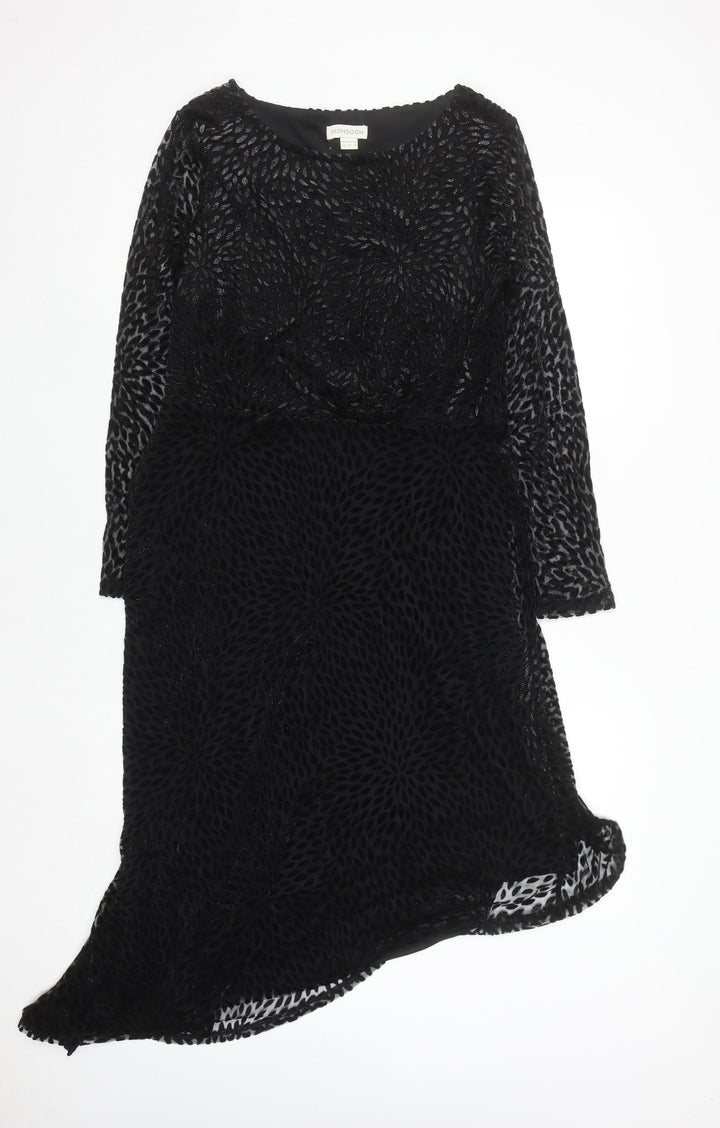 Monsoon Women Black Size 14 Sheath Knee Length Velvet Dress
