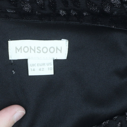 Monsoon Women Black Size 14 Sheath Knee Length Velvet Dress