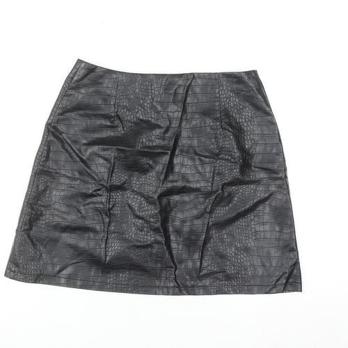 Primark Women’s Black Faux Leather Croc Button Short A-Line Skirt Size 12