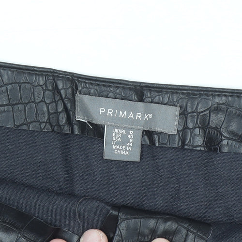 Primark Women’s Black Faux Leather Croc Button Short A-Line Skirt Size 12