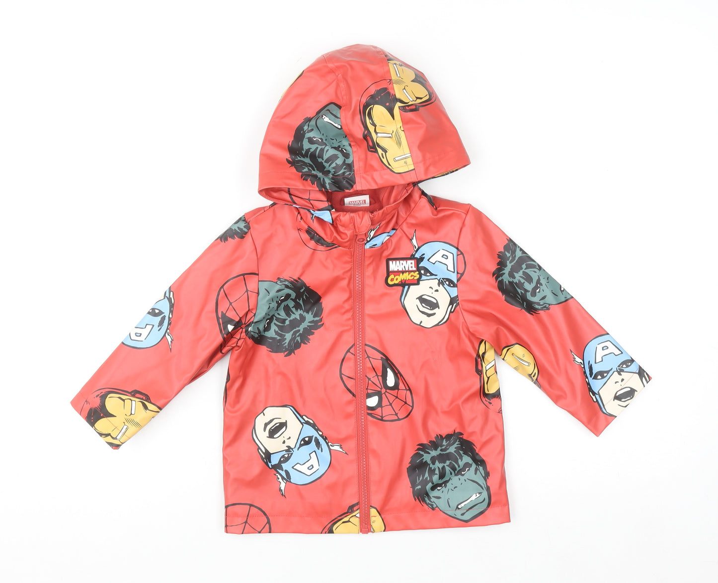 Marvel Boys Red Hooded Rain Coat Jacket 2 Years Waterproof Superhero Print