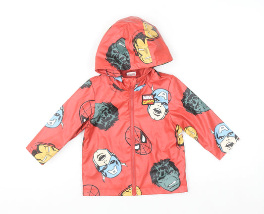 Marvel Boys Red Hooded Rain Coat Jacket 2 Years Waterproof Superhero Print