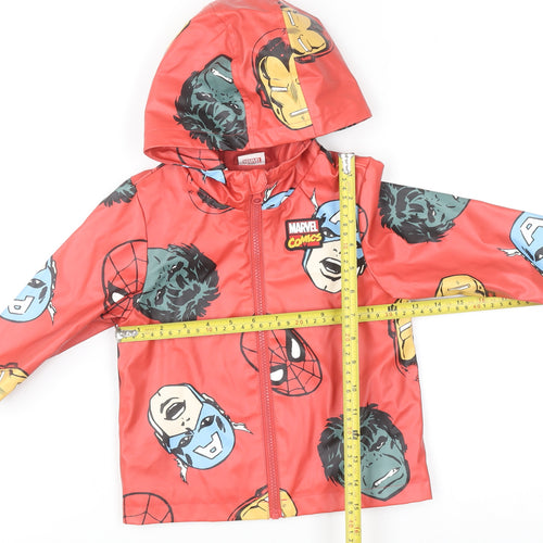 Marvel Boys Red Hooded Rain Coat Jacket 2 Years Waterproof Superhero Print