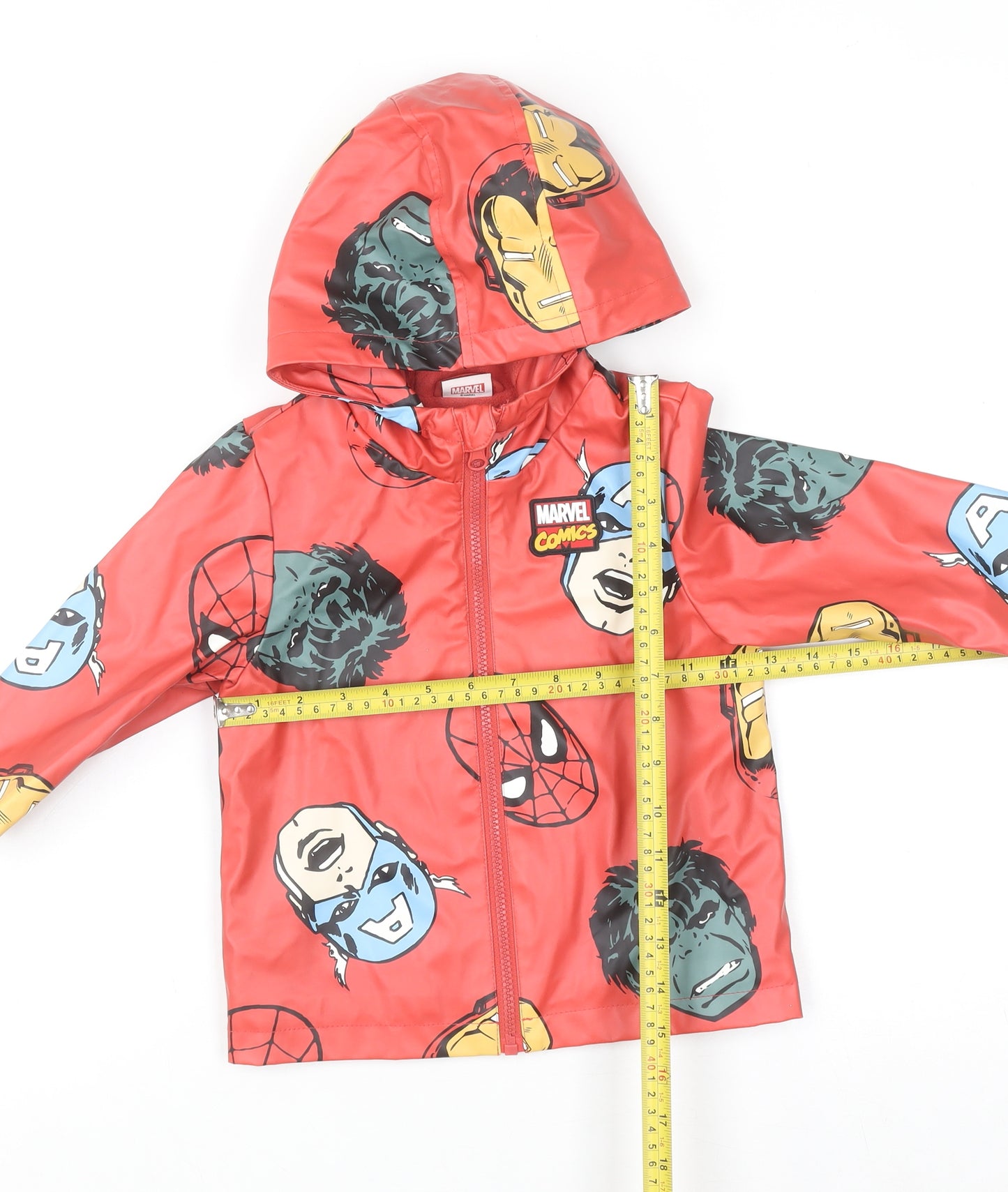 Marvel Boys Red Hooded Rain Coat Jacket 2 Years Waterproof Superhero Print